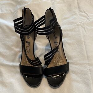 Life Stride Black Strappy Elastic Ankle-Heel Sandals